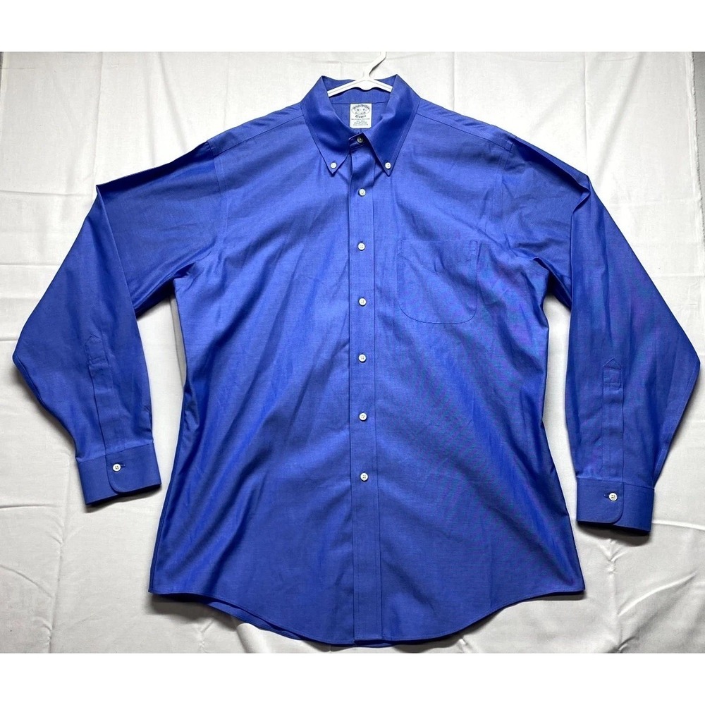 Brooks Brothers 1818 Dress Shirt Mens 16.5-35 Blue Classic Non Iron Button Down